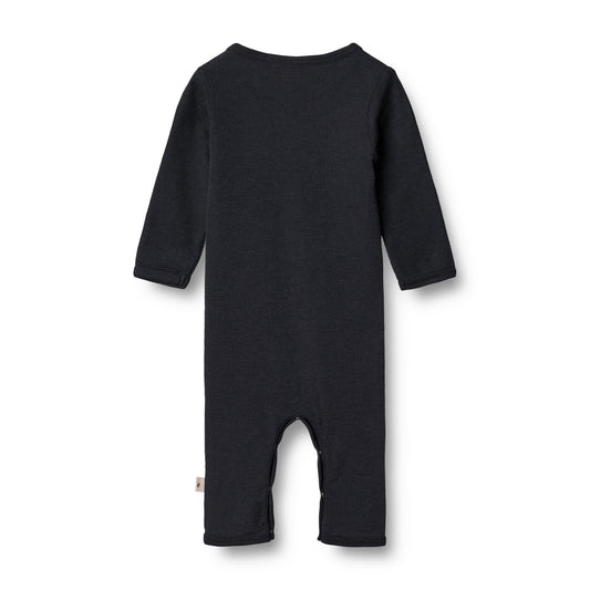 Langärmeliger Merinowolle Einteiler  - Navy