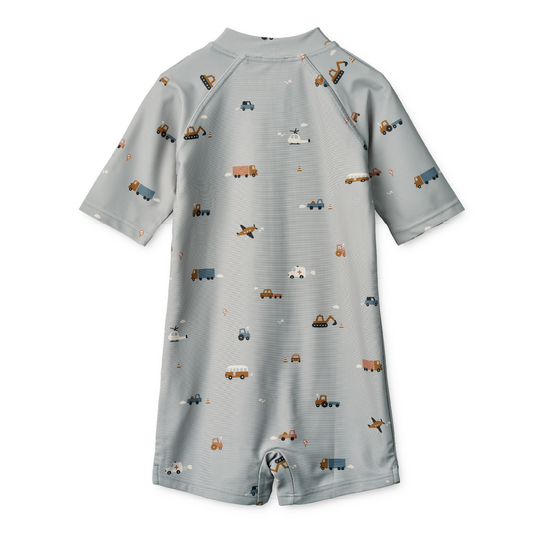 UV- Badeoverall 'Max' - Vehicles Dove blue